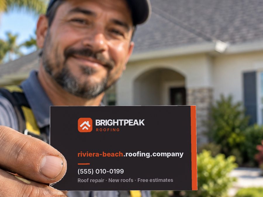 riviera-beach.roofing.company on a roofer's business card